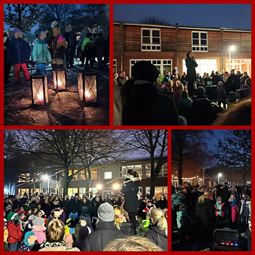 Hier ist zu sehen, wie Schulkinder gemeinsam Weihnachtslieder singen.