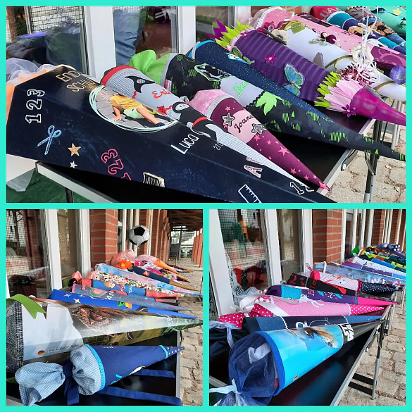 Auf diesem Bild sieht man Schultüten.