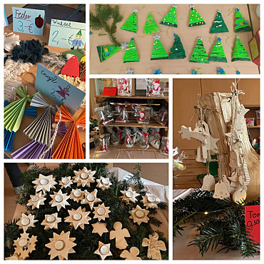 Hier ist eine Fotocollage zu sehen, auf der Basteleien der Schulkinder zu sehen sind.