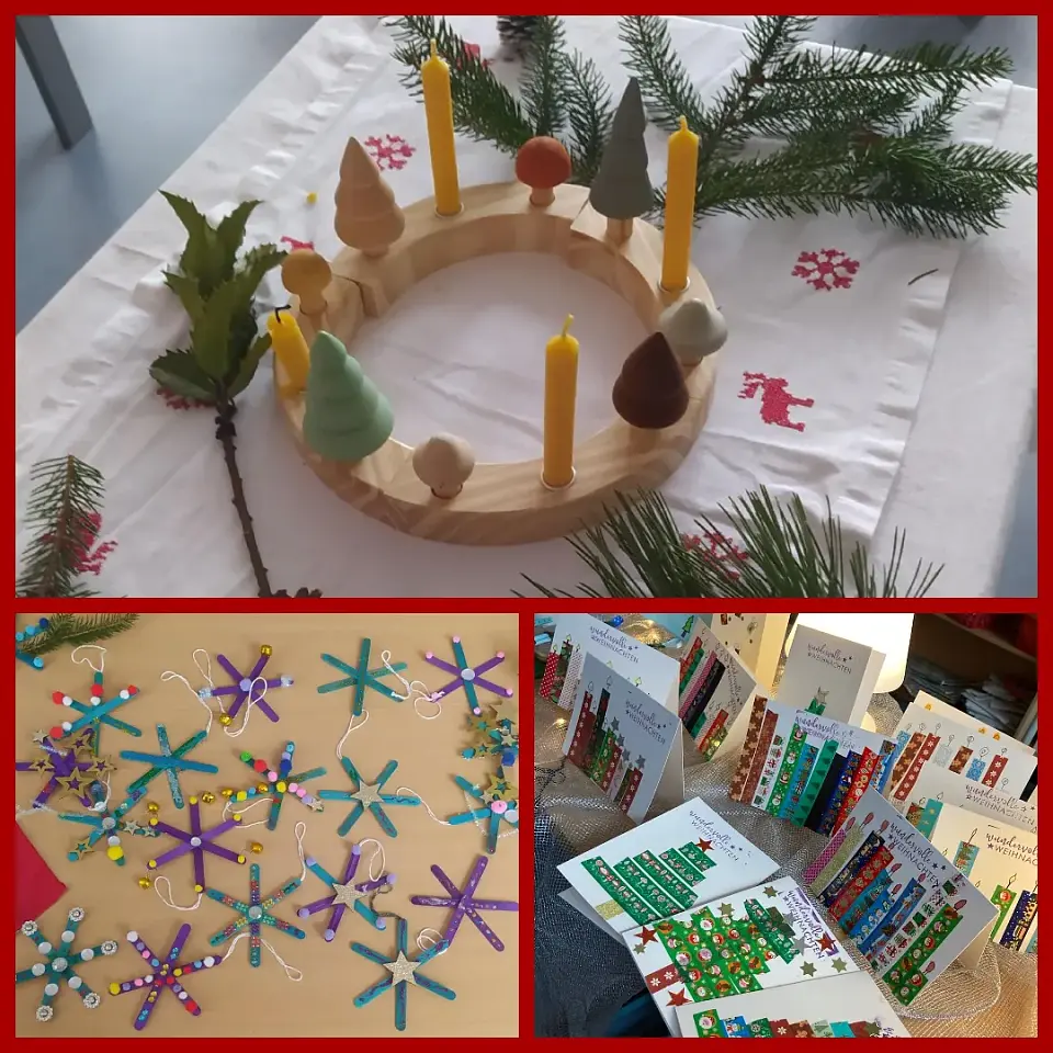 Hier sind Basteleien der Schulkinder zu sehen.